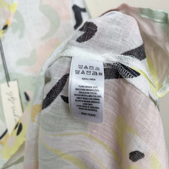 Rachel Zoe Womens 1X Linen Non Stretch Short Sleeve Floral Blouse - Picture 8 of 11